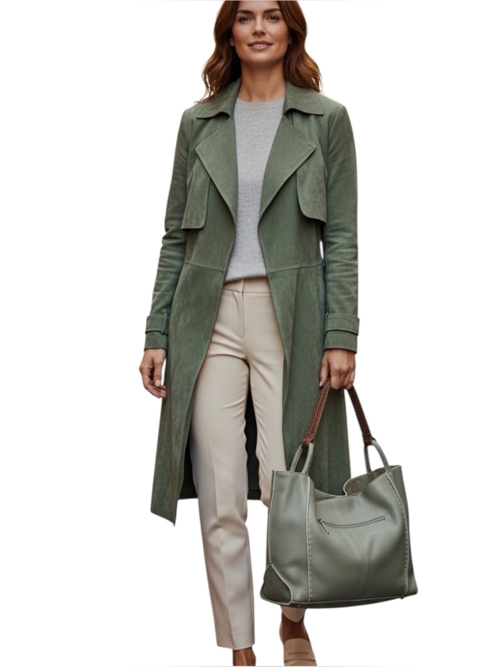 The Sac Los Feliz Large Slouchy light Sage Green leather Tote like new.